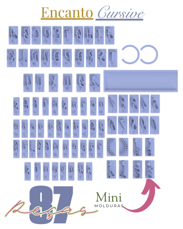 Marcador Régua Encanto – 87 Peças com Letras Itálicas, Números e Decorações - Imagem 2